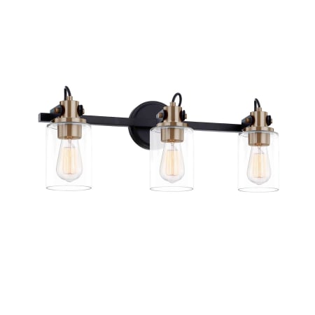 Justice Design Group Brooklyn 3 Light 24" Wide Vanity Light with Clear Artisan Glass Shades Matte Black / Brass