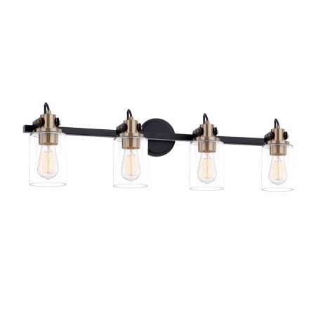 Justice Design Group Brooklyn 4 Light 34" Wide Vanity Light with Clear Artisan Glass Shades Matte Black / Brass