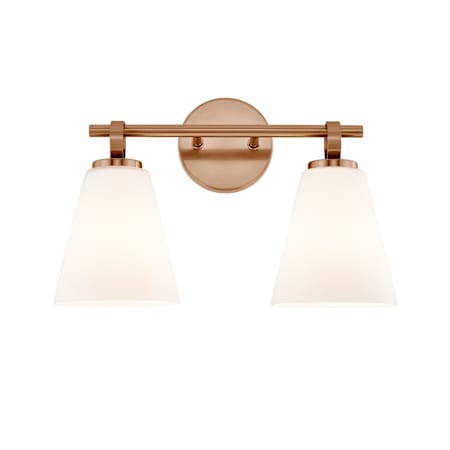 Justice Design Group Fusion 2 Light 16" Wide Vanity Light with Opal Artisan Glass Shades Brushed Brass / Opal