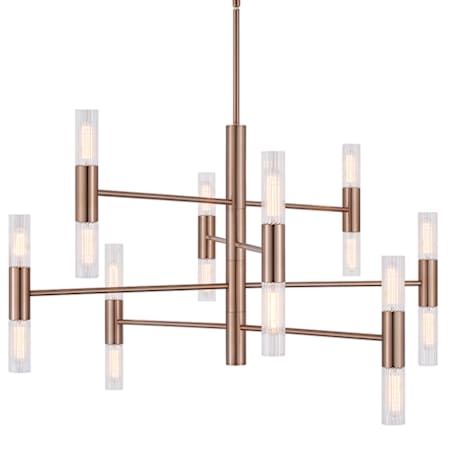 Justice Design Group Fusion 16 Light 45" Wide Chandelier Brushed Brass / Clear Ribbed