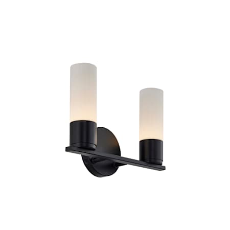 Justice Design Group Fusion 2 Light 13" Wide LED Vanity Light Matte Black / Ribbed Opal