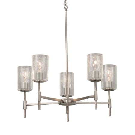 Justice Design Group Union 5 Light 24" Wide Pillar Candle Chandelier with Seeded Cylindrical Shades Brushed Nickel
