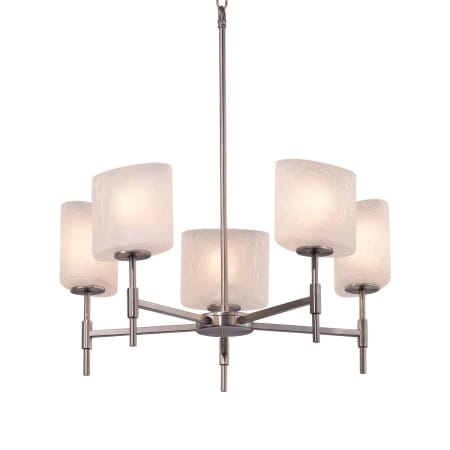 Justice Design Group Union 5 Light 24" Wide Integrated LED Chandelier with Frosted Crackle Oval Shades Brushed Nickel