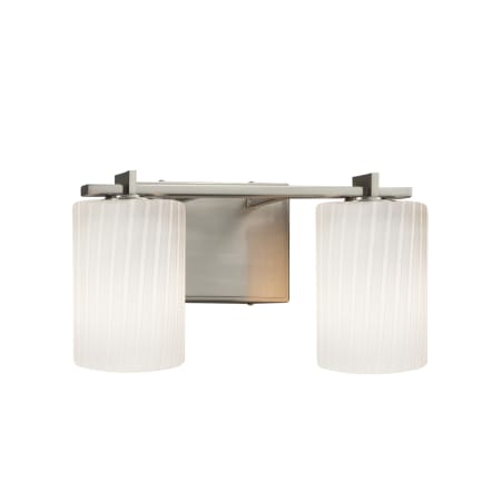 Justice Design Group Fusion 2 Light 14" Wide LED Bathroom Vanity Light with Flat Rimmed Cylinder Shades from the Era Series Brushed Nickel