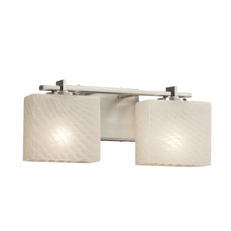 Justice Design Group Fusion 2 Light 16" Wide LED Bathroom Vanity Light with Rectangle Weave Shades from the Era Series Brushed Nickel