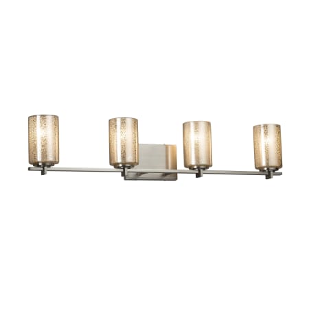 Justice Design Group Fusion 4 Light 34" Wide LED Bathroom Vanity Light with Flat Rimmed Cylinder Shades Brushed Nickel