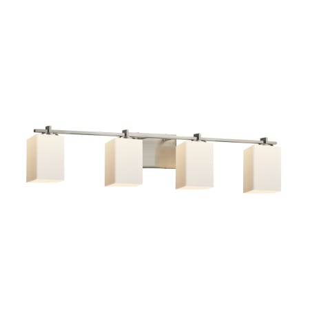 Justice Design Group Fusion 4 Light 34" Wide Bathroom Vanity Light with Flat Rimmed Square Opal Shades from the Era Series Brushed Nickel