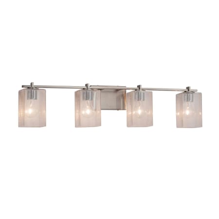 Justice Design Group Fusion 4 Light 34" Wide LED Bathroom Vanity Light with Flat Rimmed Square Seeded Shades from the Era Series Brushed Nickel