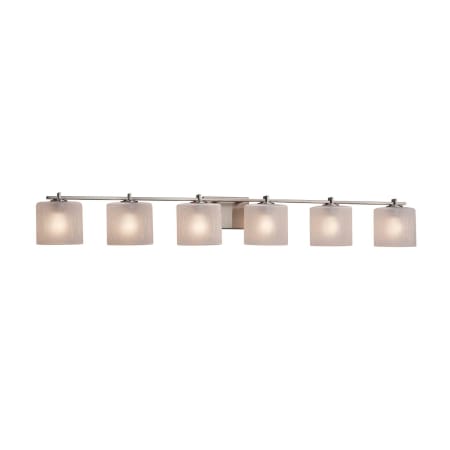 Justice Design Group Fusion 6 Light 57" Wide LED Bathroom Vanity Light with Oval Frosted Crackle Shades from the Era Series Brushed Nickel