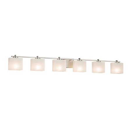 Justice Design Group Fusion 6 Light 54" Wide Bathroom Vanity Light with Rectangle Shades Brushed Nickel