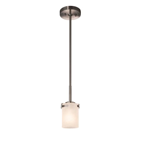 Justice Design Group Atlas Single Light 4-1/2" Wide Integrated LED Mini Pendant with Frosted Crackle Cylinder and Flat Rim Shade Brushed Nickel