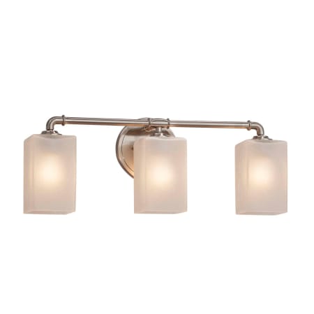 Justice Design Group Bronx 3 Light 23-3/4" Wide Integrated LED Vanity Light with Frosted Crackle Square Shades Brushed Nickel