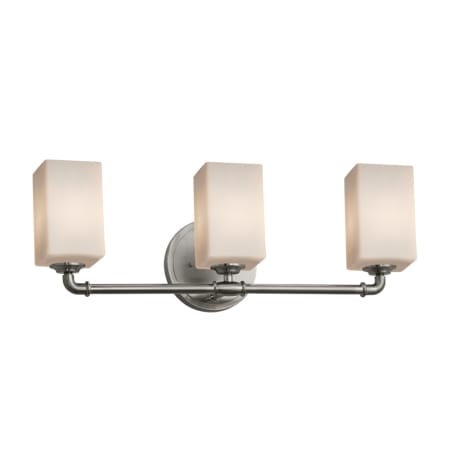 Justice Design Group Fusion 3 Light 24" Wide Bathroom Vanity Light with Flat Rimmed Square Opal Shades from the Bronx Series Brushed Nickel