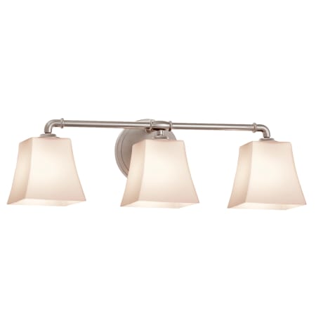 Justice Design Group Fusion 3 Light 26" Wide Bathroom Vanity Light with Square Flared Opal Glass Shades Brushed Nickel