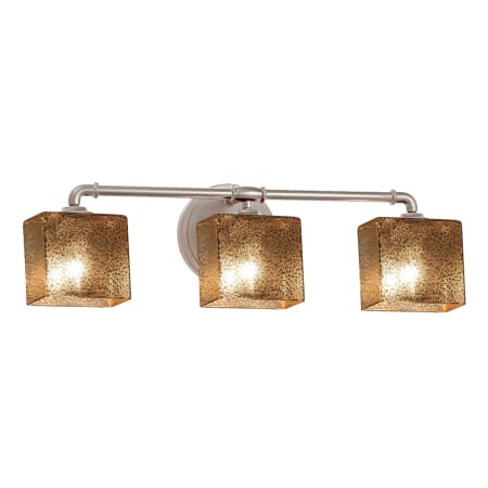 Justice Design Group Fusion 3 Light 25" Wide Bathroom Vanity Light with Rectangular Mercury Glass Shades Brushed Nickel