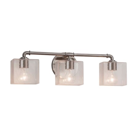 Justice Design Group Bronx 3 Light 25-1/4" Wide Integrated LED Vanity Light with Seeded Rectangular Shades Brushed Nickel