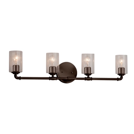 Justice Design Group Bronx 4 Light 33-1/2" Wide Integrated LED Vanity Light with Seeded Flat Rimmed Cylindrical Shades Dark Bronze