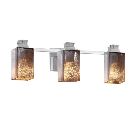 Justice Design Group Fusion 3 Light 23" Wide Bathroom Vanity Light with Square Mercury Glass Shades Polished Chrome