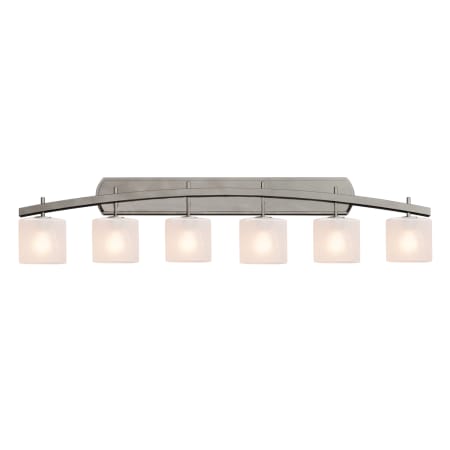 Justice Design Group Fusion 6 Light 56" Wide Bathroom Vanity Light with Oval Frosted Crackle Glass Shades Brushed Nickel
