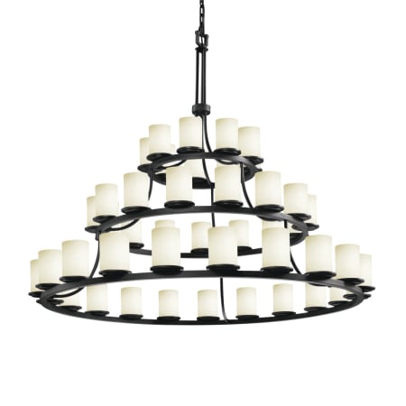 Justice Design Group Fusion 45 Light 60" Wide Pillar Candle Chandelier with Flat Rimmed Cylinder Opal Shades Matte Black