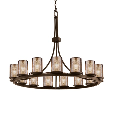 Justice Design Group Fusion 15 Light 42" Wide Pillar Candle Style Chandelier with Mercury Glass Shades Dark Bronze