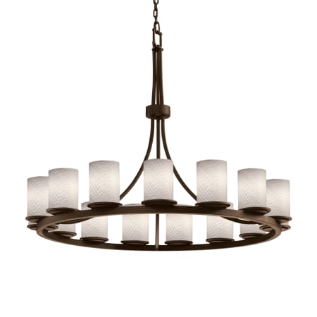 Justice Design Group Fusion 15 Light 42" Wide Pillar Candle Style Chandelier with Weave-Patterned Glass Shades Dark Bronze