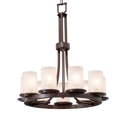 Justice Design Group Dakota 9 Light 23" Wide Integrated LED Pillar Candle Ring Chandelier with Frosted Crackle Cylindrical Flat Rimmed Shades Dark Bronze
