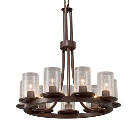 Justice Design Group Dakota 9 Light 23" Wide Pillar Candle Ring Chandelier with Seeded Cylindrical Flat Rimmed Shades Dark Bronze