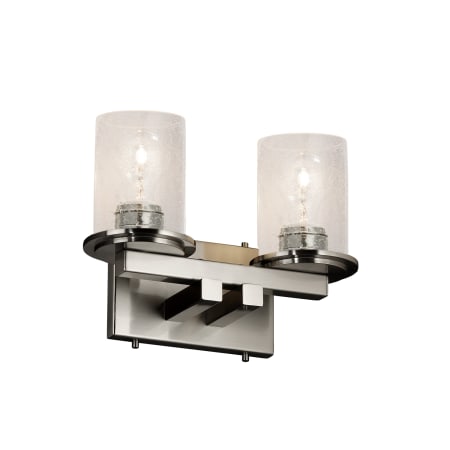 Justice Design Group Fusion 2 Light 13" Wide Bathroom Vanity Light with Cylindrical Seeded Glass Shades Brushed Nickel