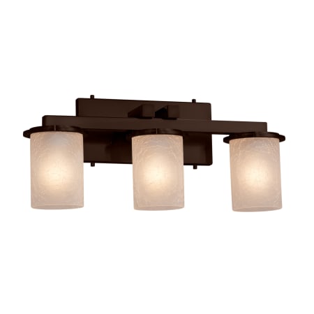Justice Design Group Dakota 3 Light 21" Wide Vanity Light with Cylindrical Frosted Crackle Glass Shades Dark Bronze