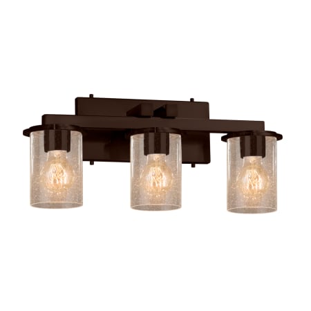 Justice Design Group Fusion 3 Light 21" Wide Bathroom Vanity Light with Cylindrical Seeded Glass Shades Dark Bronze