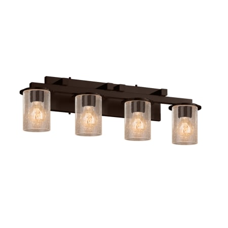 Justice Design Group Fusion 4 Light 29" Wide Bathroom Vanity Light with Cylindrical Seeded Glass Shades Dark Bronze