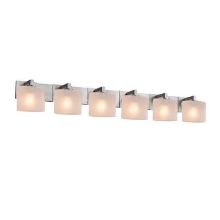 Justice Design Group Fusion 6 Light 56" Wide Bathroom Vanity Light with Oval Frosted Crackle Shades Brushed Nickel