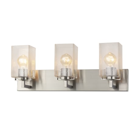 Justice Design Group Fusion 3 Light 24" Wide Bathroom Vanity Light with Flat Rimmed Square Seeded Shades Brushed Nickel