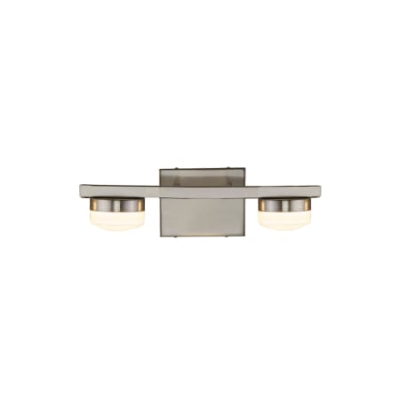 Justice Design Group Puck 2 Light 14" Wide LED Bathroom Vanity Light with Opal Glass Shades - Bulb Included Brushed Nickel