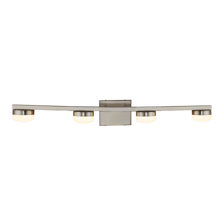 Justice Design Group Puck 4 Light 33" Wide LED Bathroom Vanity Light with Opal Glass Shades - Bulb Included Brushed Nickel