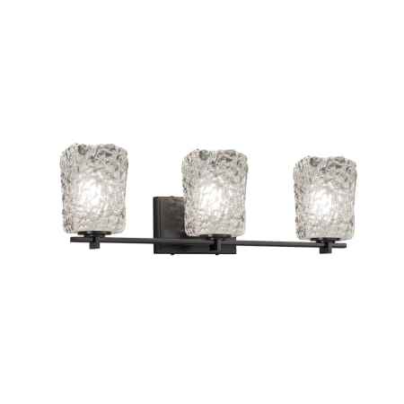 Justice Design Group Veneto Luce 3 Light 25" Wide LED Bathroom Vanity Light with Clear Textured Rippled Rim Square Shades from the Era Series Matte Black