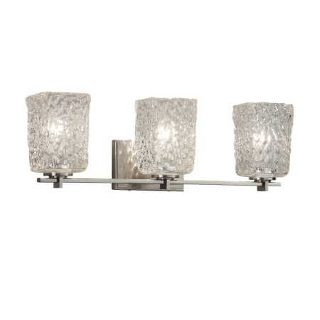 Justice Design Group Veneto Luce 3 Light 25" Wide Bathroom Vanity Light with Clear Textured Rippled Rim Square Shades from the Era Series Brushed Nickel