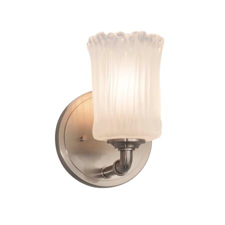 Justice Design Group Bronx Single Light 9" Tall Integrated LED Wall Sconce with Square Whitewash Rippled Rim Venetian Glass Shade Brushed Nickel
