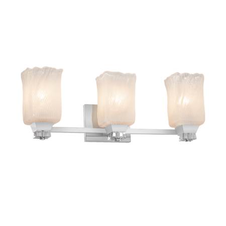 Justice Design Group Ardent 3 Light 23-1/2" Wide Integrated LED Vanity Light with Rippled Square Venetian Glass Shades Polished Chrome