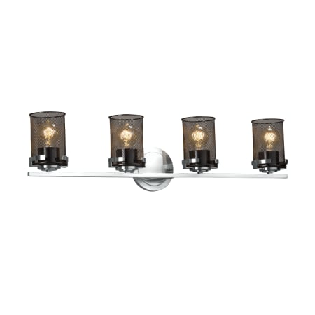 Justice Design Group Wire Mesh 4 Light 31-1/2" Wide Bathroom Vanity Light with Black Wire Mesh Shade Polished Chrome