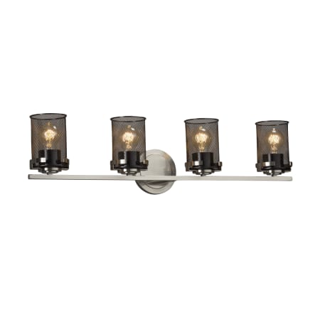 Justice Design Group Wire Mesh 4 Light 31-1/2" Wide Bathroom Vanity Light with Black Wire Mesh Shade Brushed Nickel