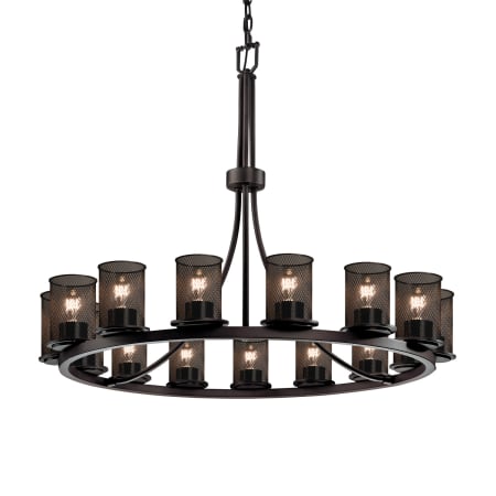Justice Design Group Wire Mesh 15 Light 42" Wide Pillar Candle Ring Chandelier with Wire Mesh Shades Dark Bronze