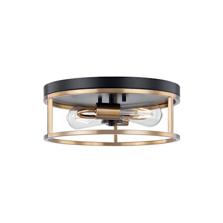 Justice Design Group Knox 2 Light 13" Wide Flush Mount Drum Ceiling Fixture Matte Black / Brass