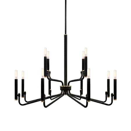 Justice Design Group Bedford 12 Light 32" Wide Taper Candle Style Chandelier Matte Black / Brass