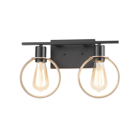 Justice Design Group Volta 2 Light 15" Wide Bathroom Vanity Light Matte Black / Brass