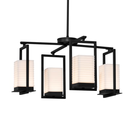 Justice Design Group Laguna 4 Light 25" Wide Integrated LED Chandelier with Sawtooth Patterned Faux Porcelain Shade Matte Black