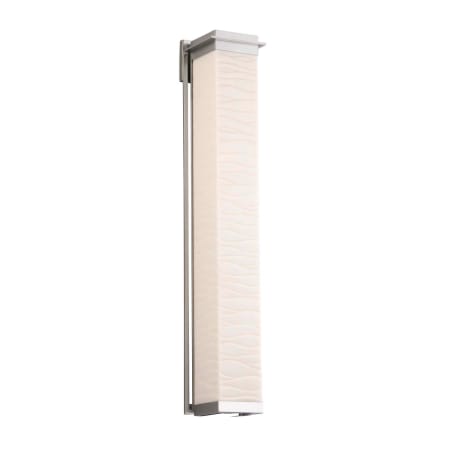 Justice Design Group Pacific Single Light 48" Tall Integrated LED Outdoor Wall Sconce with Waves Patterned Faux Porcelain Shade Brushed Nickel