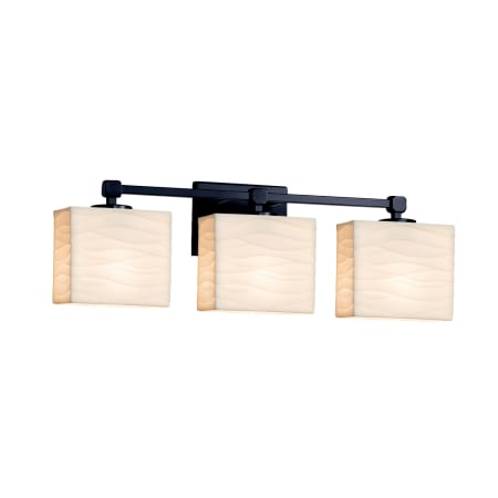 Justice Design Group Porcelina 3 Light 24" Wide Bathroom Vanity Light with Rectangle Waves Shades from the Tetra Series Matte Black