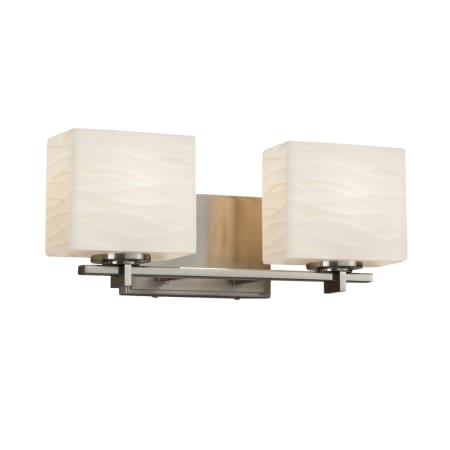 Justice Design Group Porcelina 2 Light 16" Wide Bathroom Vanity Light with Rectangle Waves Shades from the Era Series Brushed Nickel